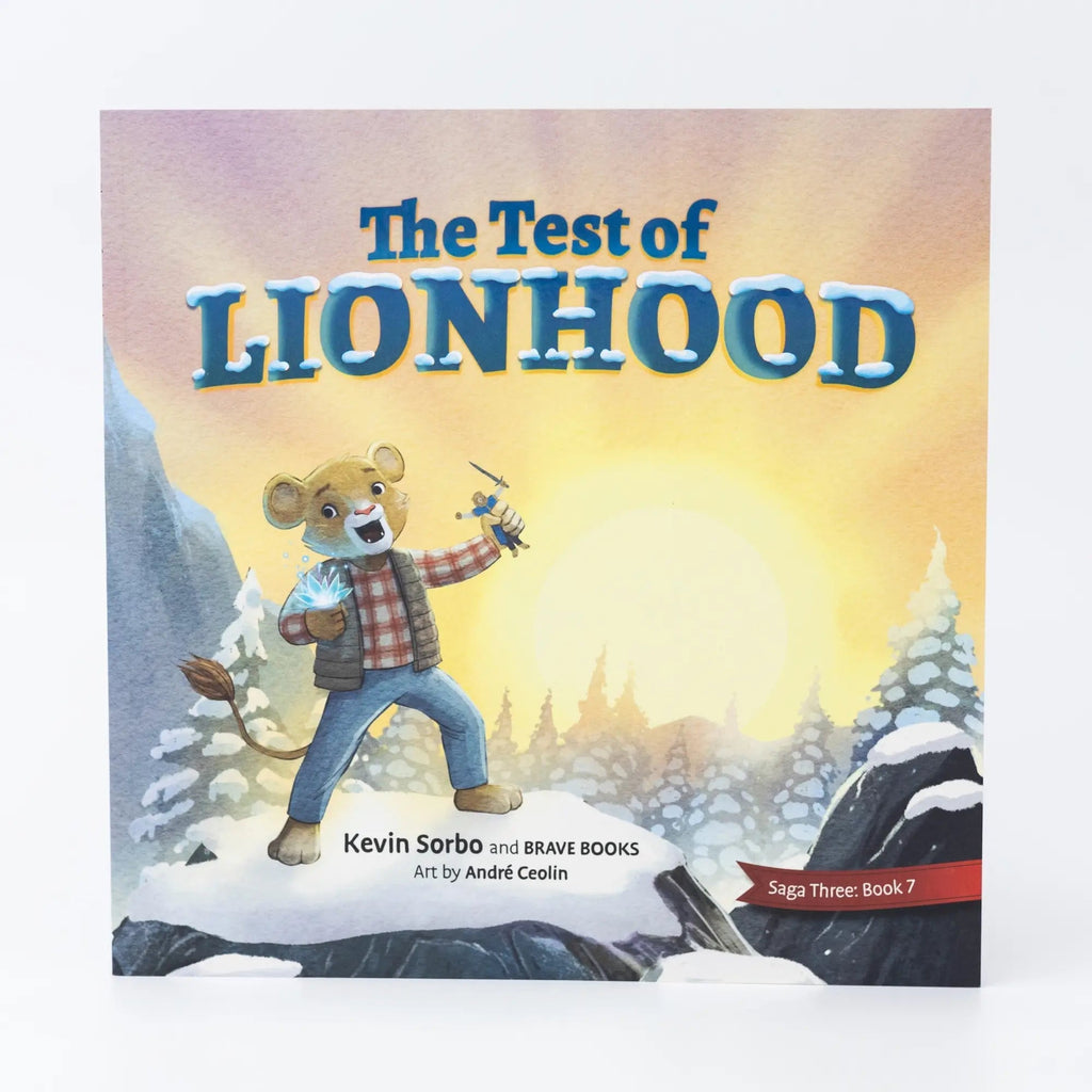 Book cover of 'The Test of Lionhood' with a lion character and yellow and blue background